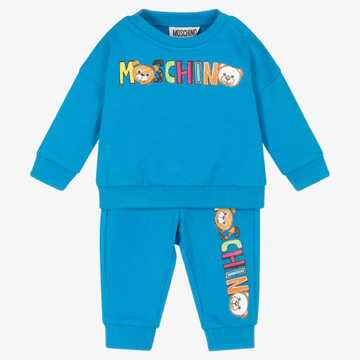 Moschino Baby-Blue Cotton Teddy Bear Tracksuit | Childrensalon Outlet
