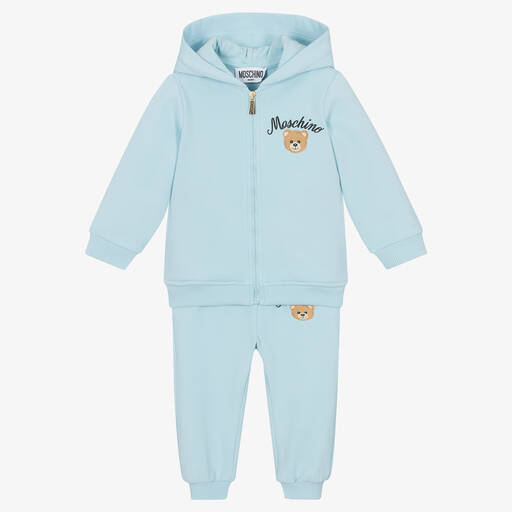 Moschino Baby-بدلة رياضية بسحّاب بطبعة تيدي بيرقطن جيرسي لون أزرق  | Childrensalon Outlet
