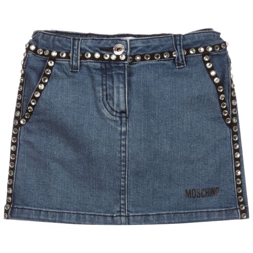 Moschino Kid-Teen-Blue Denim Rhinestone Skirt | Childrensalon Outlet