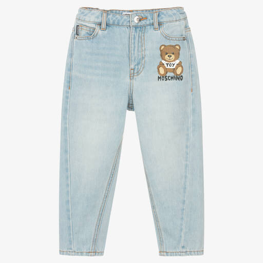 Moschino Kid-Teen-Blue Denim Teddy Logo Jeans | Childrensalon Outlet