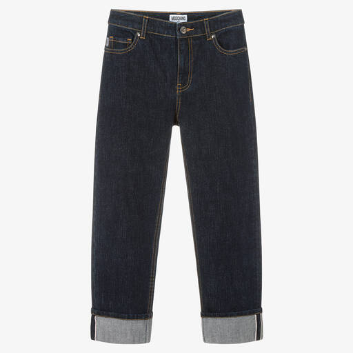 Moschino Kid-Teen-Blue Denim Turn-Up Cuff Jeans | Childrensalon Outlet