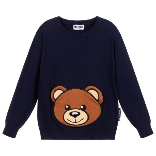 Moschino Kid-Teen-Blue Knitted Cotton Sweater | Childrensalon Outlet