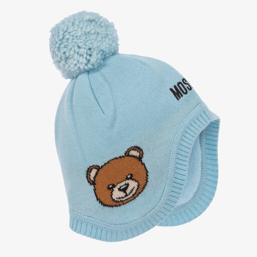 Moschino Baby-Blue Knitted Logo Baby Hat | Childrensalon Outlet