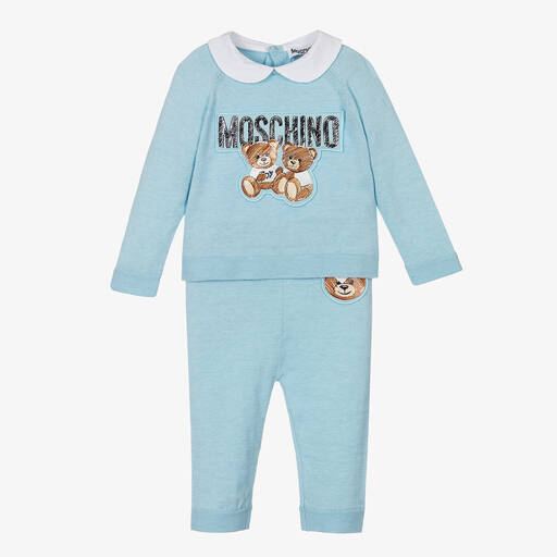 Moschino Baby-طقم بنطلون مزيج قطن وصوف لون أزرق للأطفال | Childrensalon Outlet
