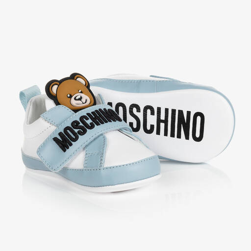 Moschino Kid-Teen-Blue Leather Logo Pre-Walkers | Childrensalon Outlet