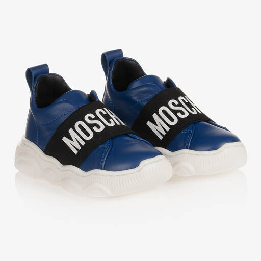 Moschino Kid-Teen-Blue Leather Logo Trainers | Childrensalon Outlet