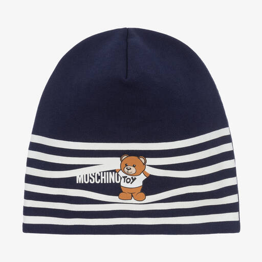 Moschino Kid-Teen-Blue Striped Cotton Logo Hat | Childrensalon Outlet