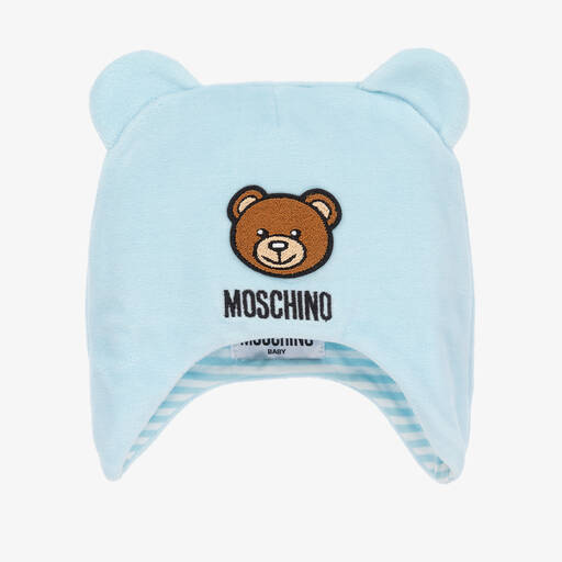 Moschino Baby-Blue Velour Logo Baby Hat | Childrensalon Outlet