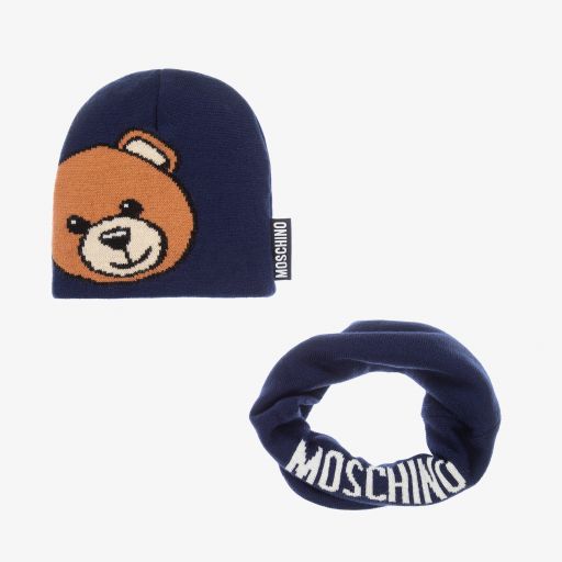 Moschino Kid-Teen-Blue Wool Hat & Snood Set | Childrensalon Outlet