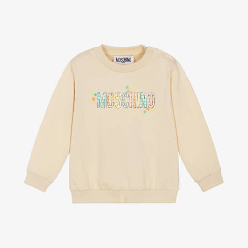 Moschino Малыши-Boys Beige Check Logo Sweatshirt | Childrensalon Outlet