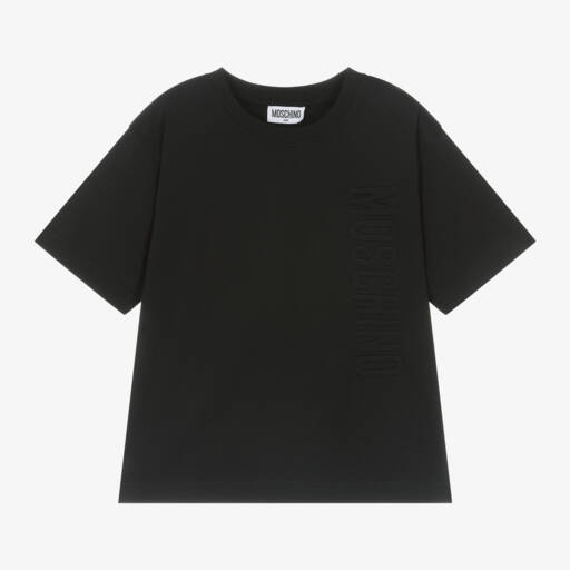 Moschino Кид-Тин-Boys Black Embossed Logo Tee | Childrensalon Outlet