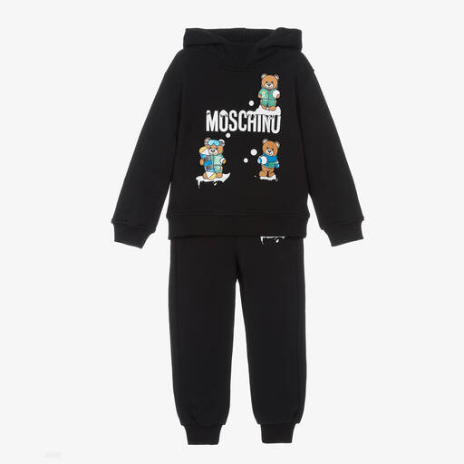 Moschino Kid-Teen-Boys Black Festive Cotton Logo Tracksuit | Childrensalon Outlet