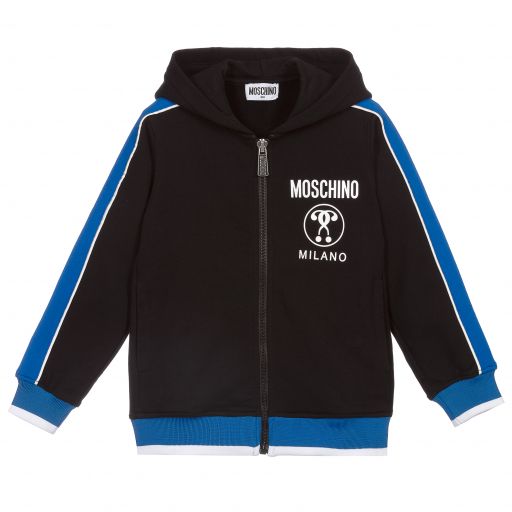 Moschino Kid-Teen-Boys Black Hooded Zip-Up Top | Childrensalon Outlet