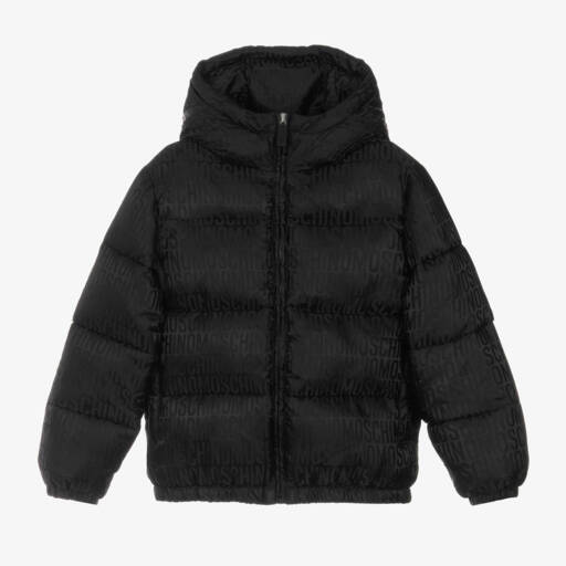 Moschino Кид-Тин-Черная куртка-пуховик с капюшоном | Childrensalon Outlet