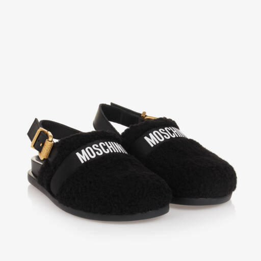 Moschino-حذاء ميولز جلد و شيربا فليس لون أسود | Childrensalon Outlet