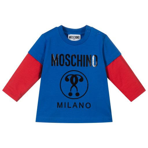 Moschino Baby-Boys Blue Cotton Logo Top | Childrensalon Outlet