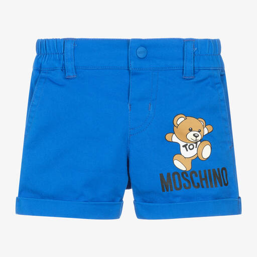 Moschino Baby-Boys Blue Cotton Teddy Bear Logo Shorts | Childrensalon Outlet