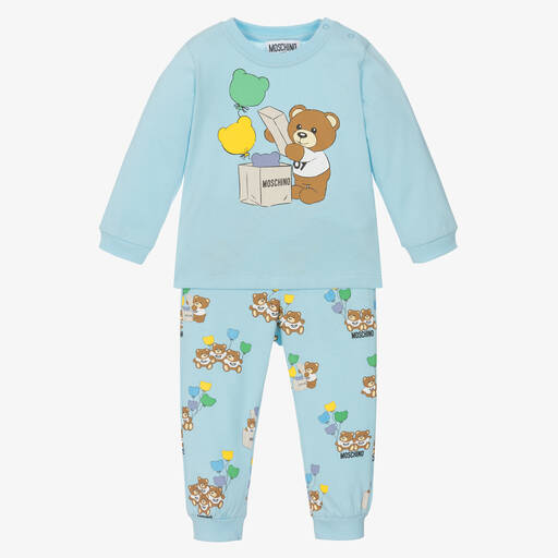 Moschino Малыши-Голубой топ и штанишки из хлопка с медвежатами | Childrensalon Outlet