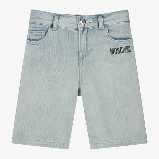 Moschino Kid-Teen-شورت قطن دنيم لون أزرق فاتح للأولاد | Childrensalon Outlet