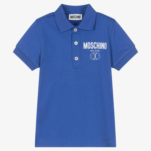 Moschino Kid-Teen-Boys Blue Double Smiley Polo Shirt | Childrensalon Outlet