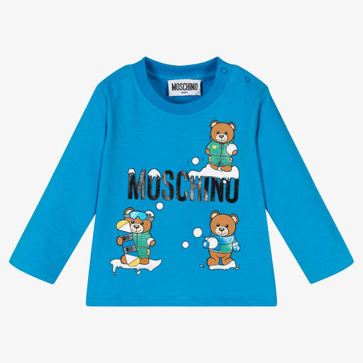 Moschino Baby-توب أطفال ولادي قطن لون أزرق | Childrensalon Outlet