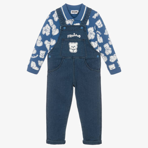 Moschino Baby-Boys Blue Teddy Dungaree Set | Childrensalon Outlet