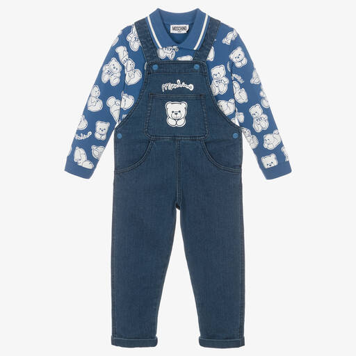 Moschino Baby-Blaues Teddy-Latzhosen-Set (J) | Childrensalon Outlet