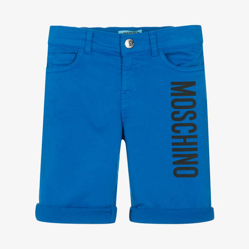 Moschino Kid-Teen-Boys Blue Twill Logo Shorts | Childrensalon Outlet