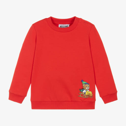 Moschino Baby-سويتشيرت بطبعة تيدي بير قطن لون أحمر للأولاد | Childrensalon Outlet