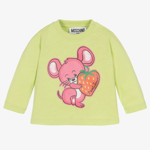 Moschino Малыши-Зеленый хлопковый топ с мышкой для мальчиков | Childrensalon Outlet