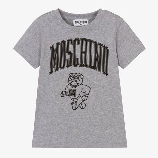 Moschino Kid-Teen-Boys Grey Cotton Bulldog T-Shirt | Childrensalon Outlet