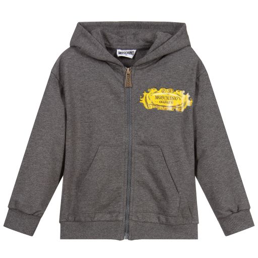 Moschino Kid-Teen-Boys Grey Logo Zip-Up Top | Childrensalon Outlet