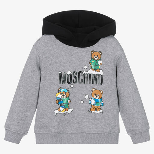 Moschino Kid-Teen-Boys Grey Teddy Bear Logo Hoodie | Childrensalon Outlet