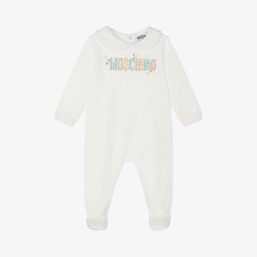 Moschino Baby-Boys Ivory Cotton Baby Sleepsuit | Childrensalon Outlet
