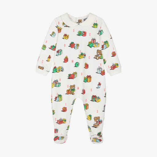 Moschino Baby-Boys Ivory Gift Print Babygrow | Childrensalon Outlet