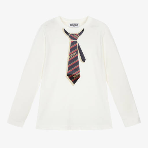 Moschino Kid-Teen-Boys Ivory Tie Detail Tee | Childrensalon Outlet