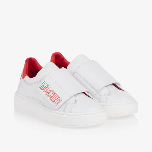Moschino-Boys Leather Trainers with Red Accents | Childrensalon Outlet