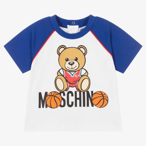 Moschino Baby-Boys White & Blue Logo T-Shirt | Childrensalon Outlet