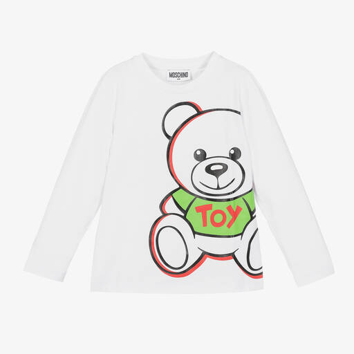 Moschino Kid-Teen-Boys White Cotton Logo Top | Childrensalon Outlet