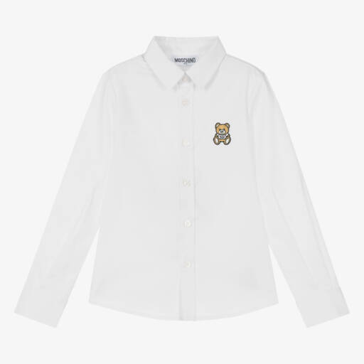 Moschino Kid-Teen-Boys White Cotton Teddy Bear Shirt | Childrensalon Outlet
