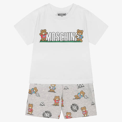 Moschino Baby-Boys White Teddy Bear Shorts Set | Childrensalon Outlet