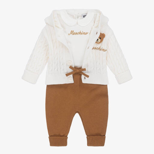 Moschino Baby-طقم بنطلون مزيج قطن محبوك لون عاجي وبني | Childrensalon Outlet