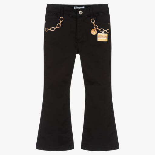 Moschino Kid-Teen-Girls Black Chain Print Logo Jeans | Childrensalon Outlet