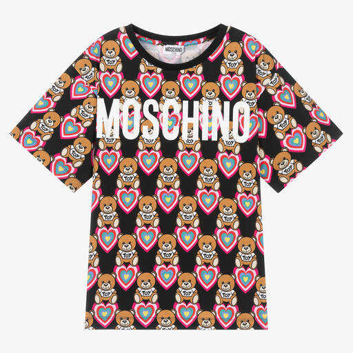 Moschino Kid-Teen-Girls Black Cotton Bears & Hearts T-Shirt | Childrensalon Outlet