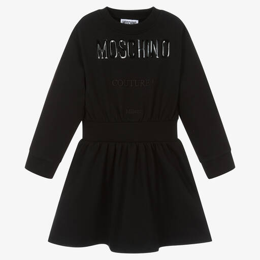 Moschino Kid-Teen-Girls Black Cotton Logo Dress | Childrensalon Outlet