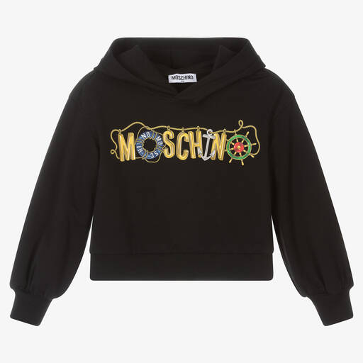 Moschino Kid-Teen-توب هودي قطن جيرسي لون أسود للبنات | Childrensalon Outlet