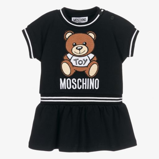 Moschino Baby-Girls Black Cotton Piqué Dress | Childrensalon Outlet