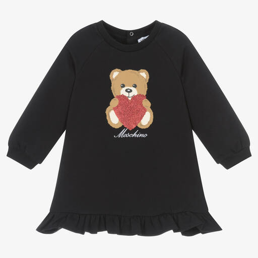 Moschino Baby-Girls Black Cotton Teddy Bear Heart Dress | Childrensalon Outlet