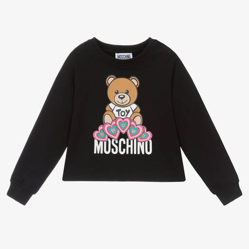 Moschino Kid-Teen-Girls Black Cotton Teddy Logo Sweatshirt | Childrensalon Outlet