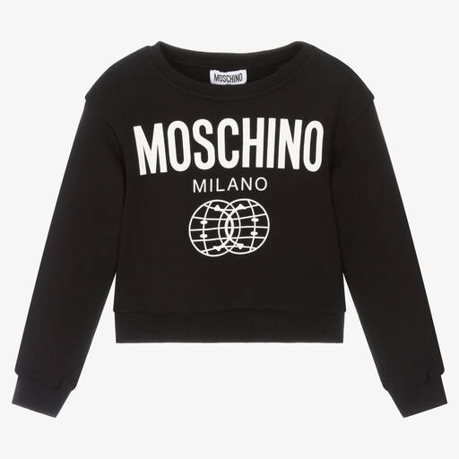 Moschino Kid-Teen-سويتشيرت كروب قطن لون أسود للبنات | Childrensalon Outlet